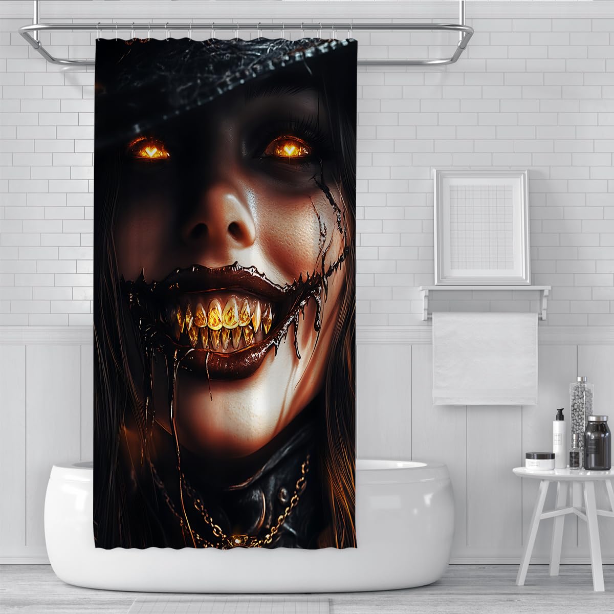 Tende Doccia Strega Gotica Labbra Nere Denti Oro Bagno 200x200cm