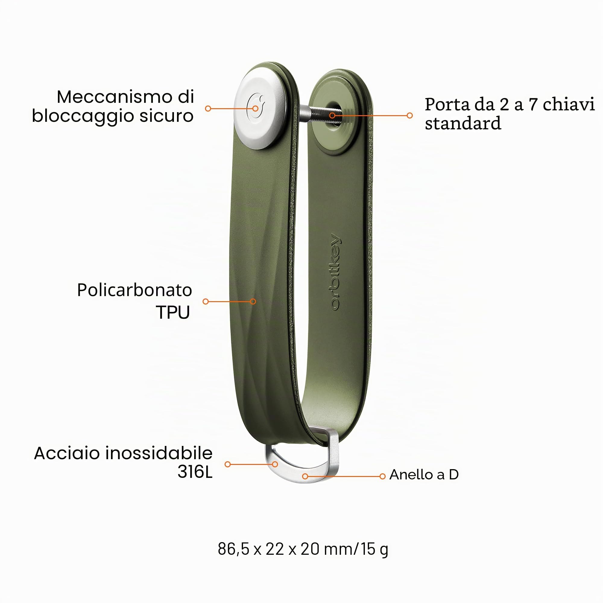 Orbitkey Active Key Organizer Lite con anello a D aggiornato | Resistente alle intemperie, meccanismo di bloccaggio in acciaio inox