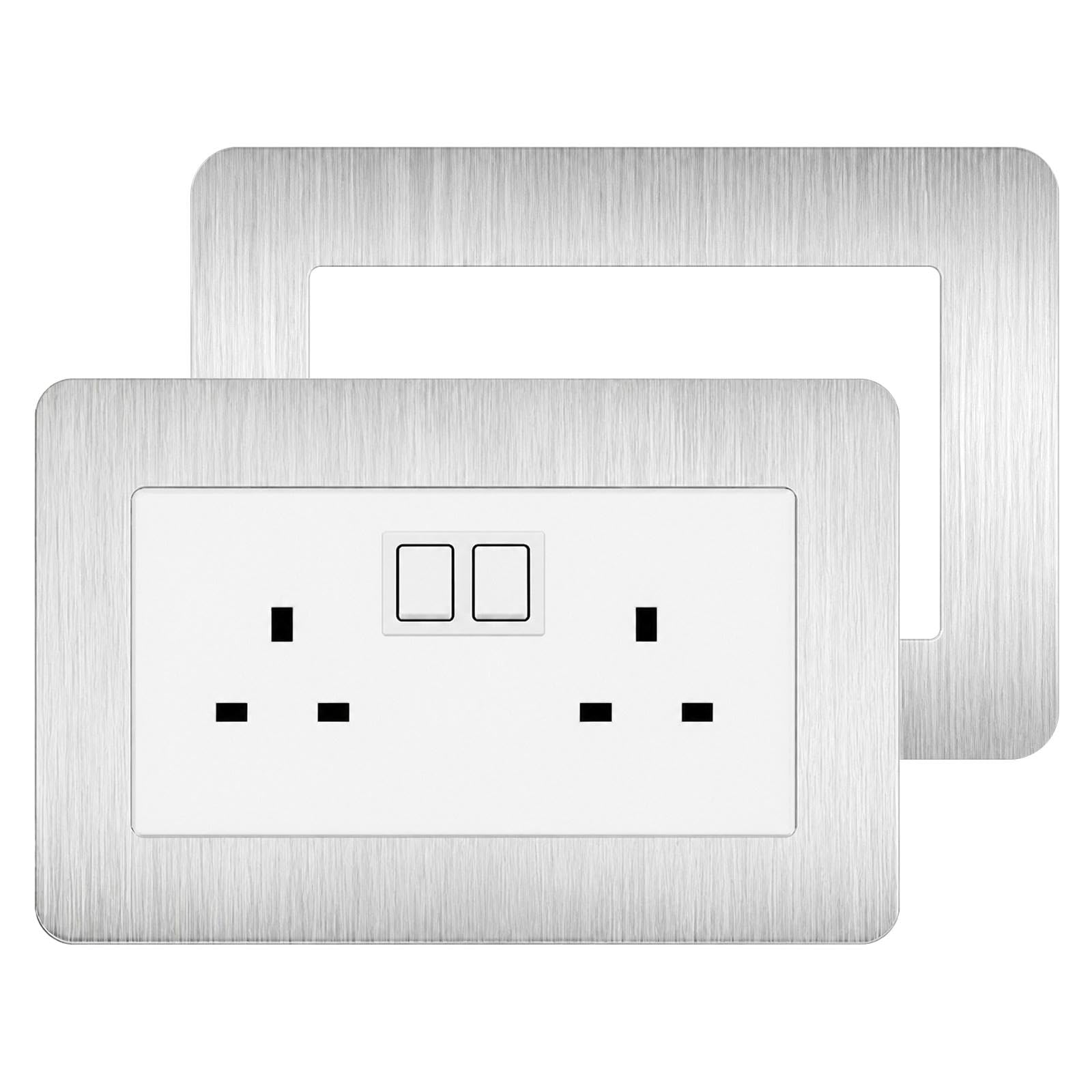 2 PCS Double Socket Surround, Silver Light Switch Cover Plate