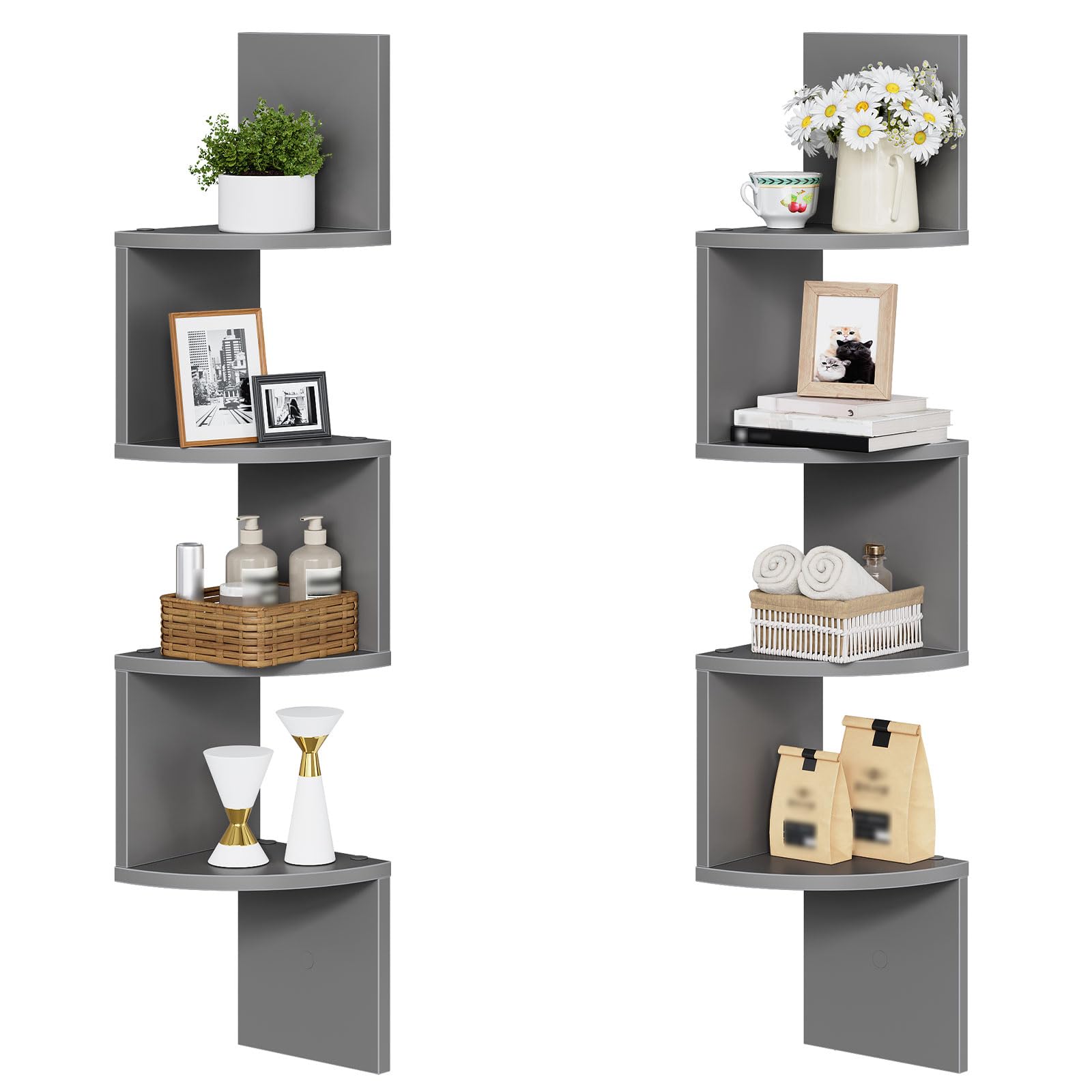 HOOBRO Corner Shelf Wall-Mounted, Set of 2 Floating Corner Shelves for Wall