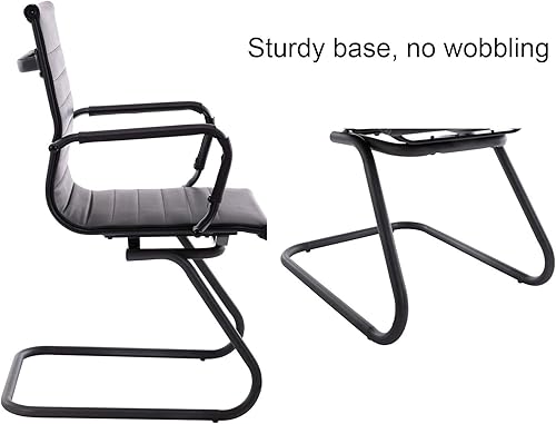 Miniatura 8 de Sillas de recepción de oficina, sin ruedas, sillas de conferencias de cuero, con soporte para la espalda, juego de 2 (carbón vintage)