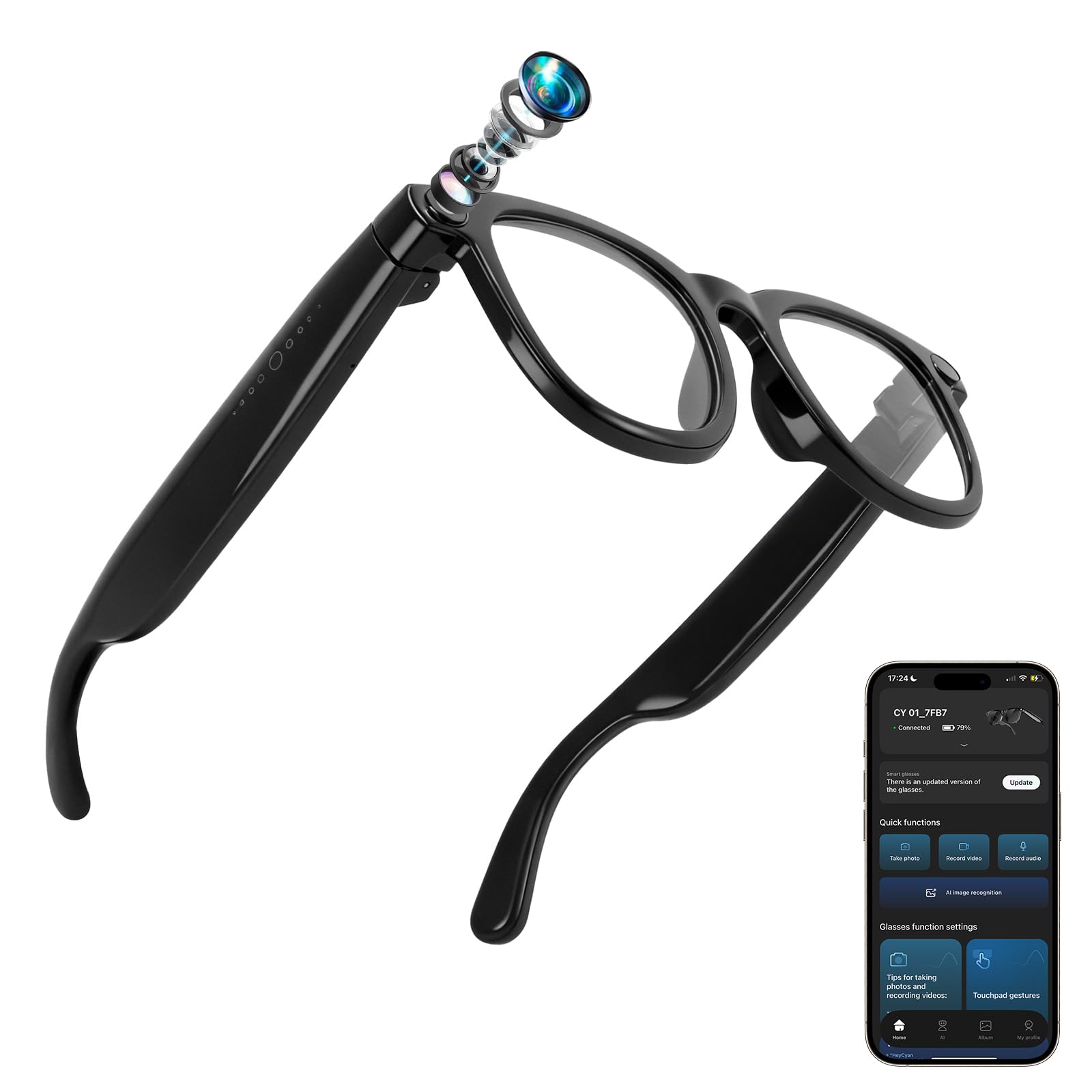 AI Smart 4K HD Camera Glasses with Chat GPT Smart Glasses with Video Recording Dual Mic and Bluetooth