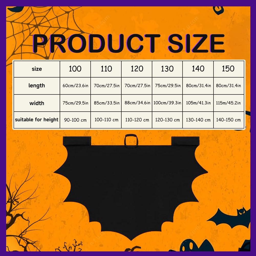 Mizijia Costume Pipistrello Bambini, Costume Pipistrello Halloween Bambini + Maschera Pipistrello + 2 Forcina da Pipistrello, Nero Mantello Pipistrello, Costume Pipistrello Bambina/Ragazzo