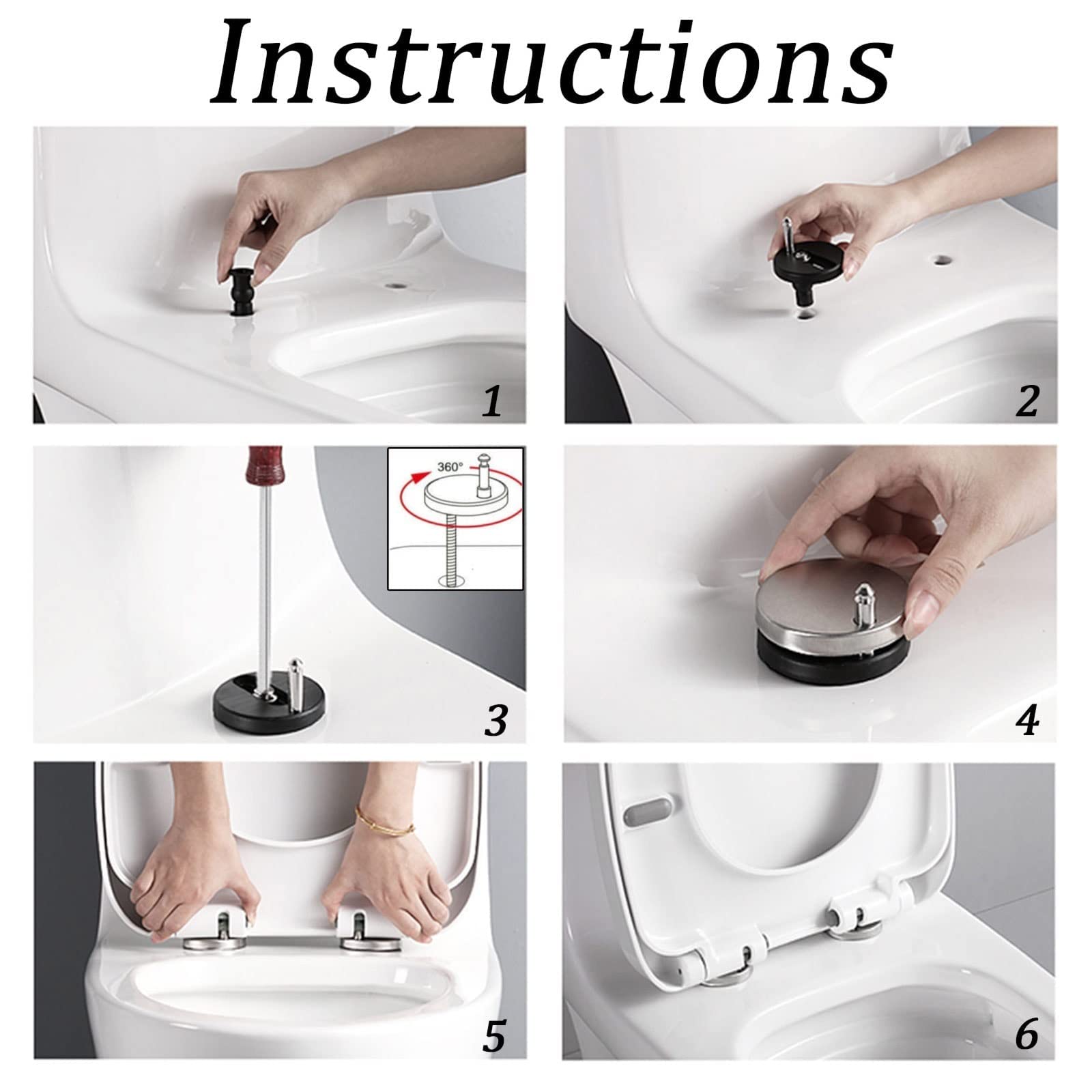 Wttfc Asientos De Inodoro Cuadrado Cierre Suave,Tapa WC Cuadrado, Liberación Rápida,con Bisagras Ajustables De Acero Inoxidable Toilet Seat, Fácil De Montar