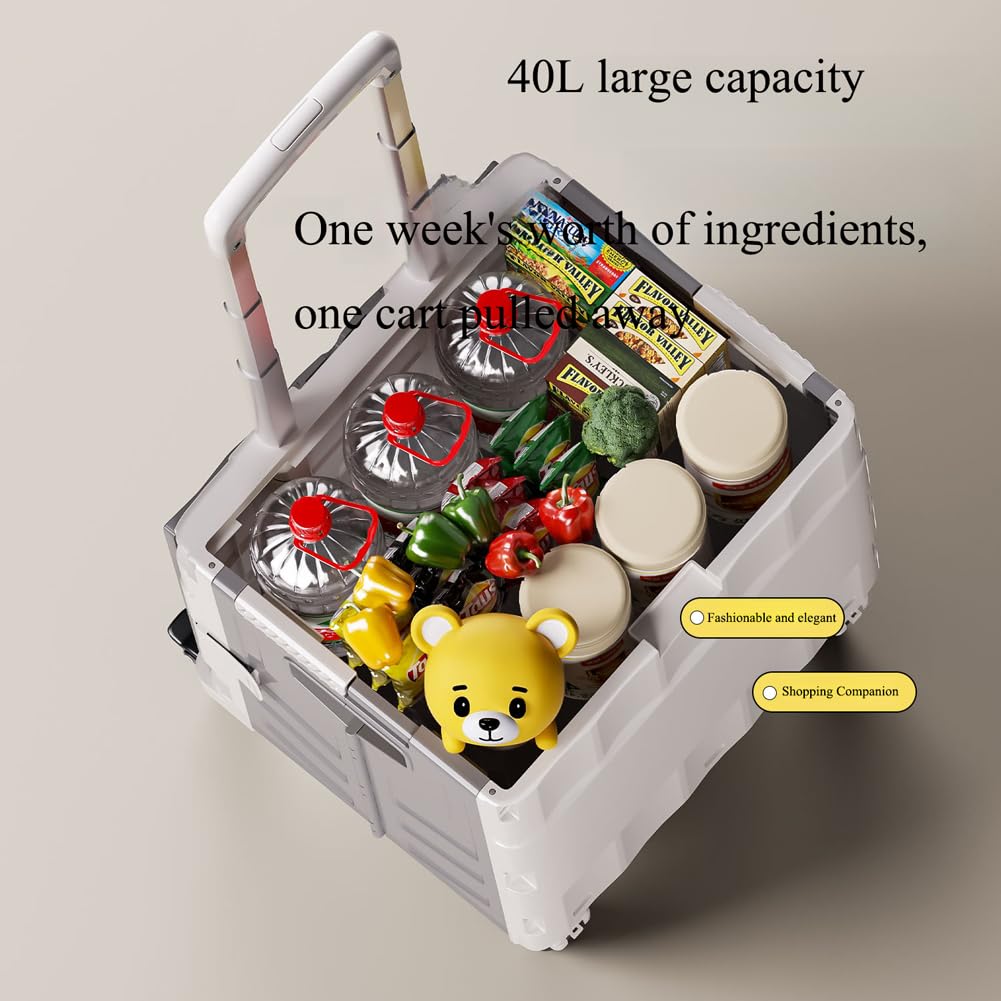 Crate on WheelsPortable Fing Utili Cart Handcart Shopping Trolley Fable Tool Box for Grocery Office La TeacherWhite