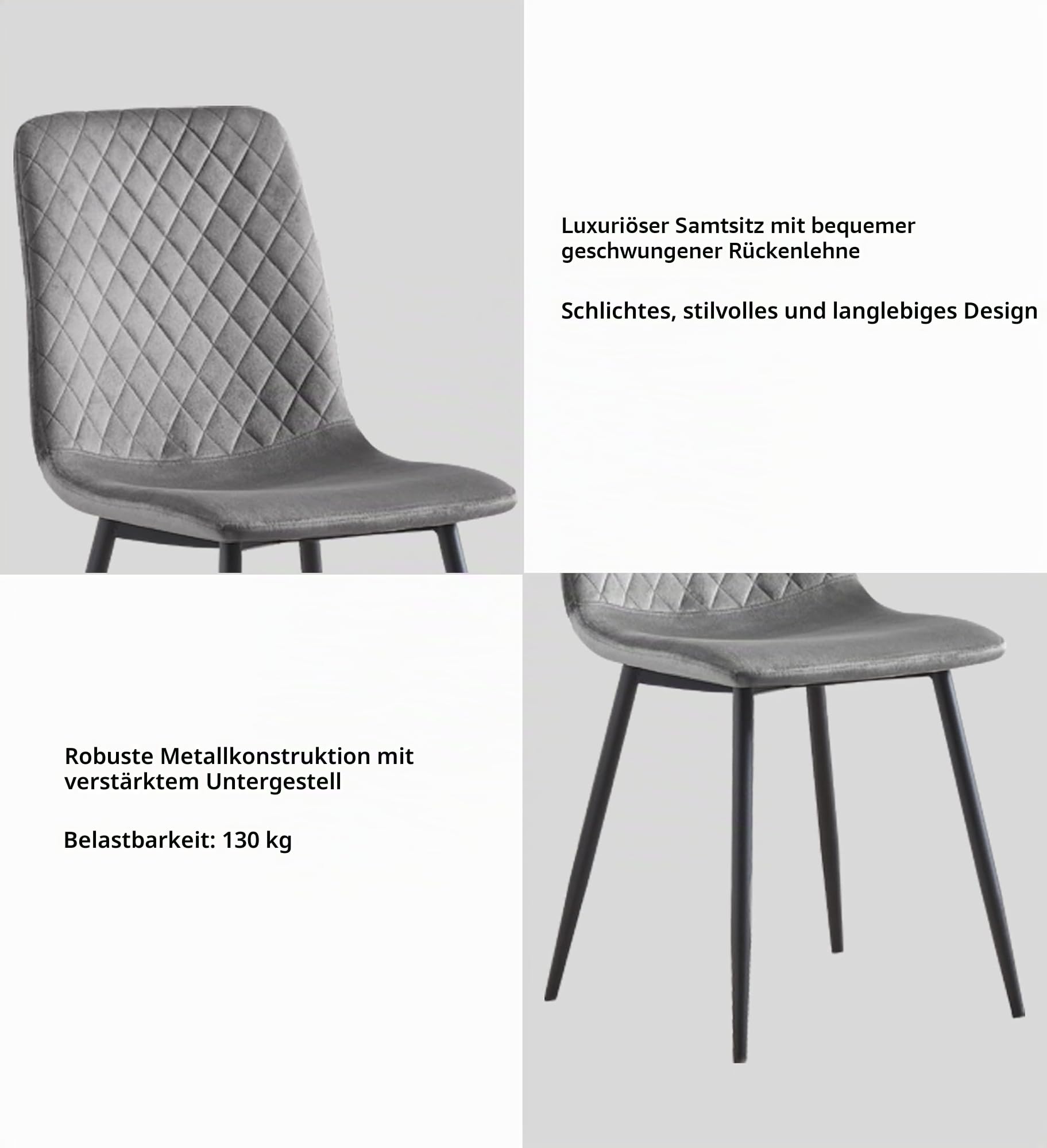mcc direct Set mit 2 Designer-Esszimmerstühlen aus Samtstoff, Metallbeine, Lexi-Stühle (Dunkelgrau)