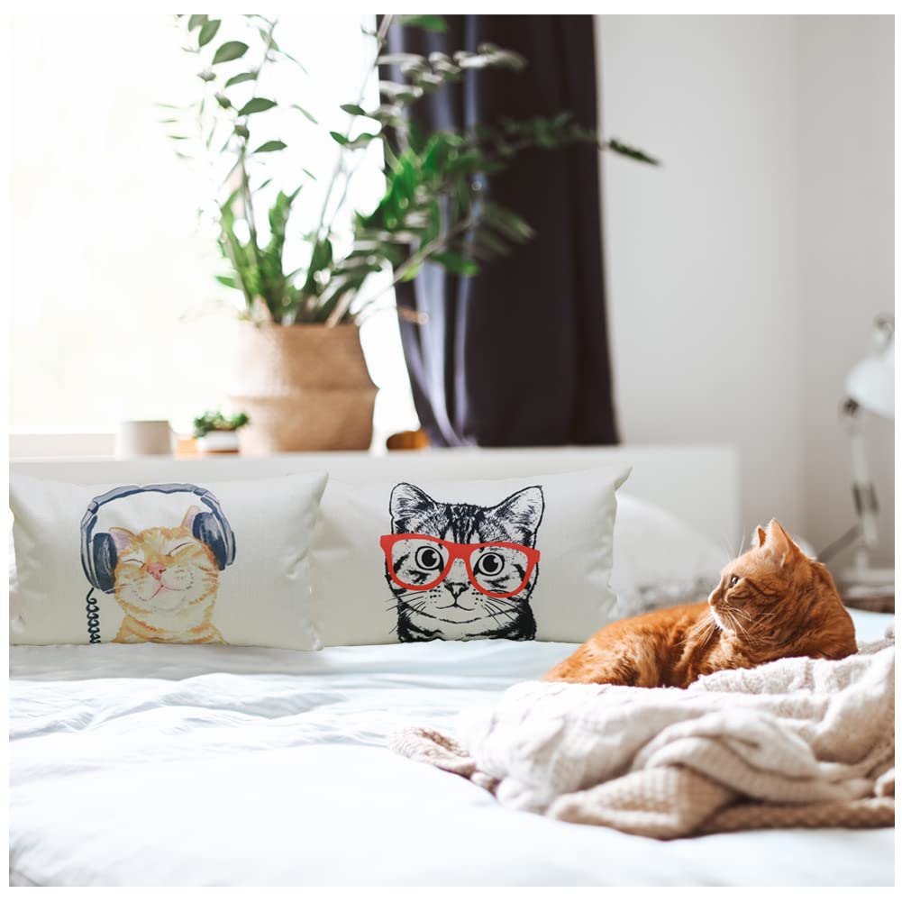 Lot De 2 Housses De Coussin Décoratives Super Douces Avec Motif Chat De Dessin Animé 3D Pour La Maison, Le Canapé, Les Cadeaux 50 X 50 Cm