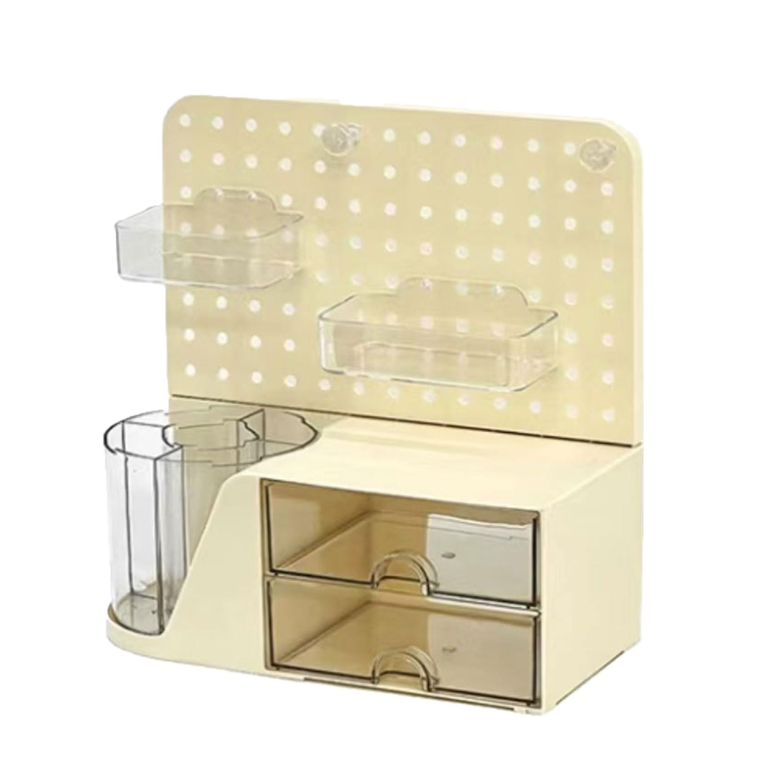 FGDTREE Multifunctional Desktop Organiser Storage Pegboard with Rotating Pen Box and 2 Drawers for Home Offices Organization Pegboard Planner