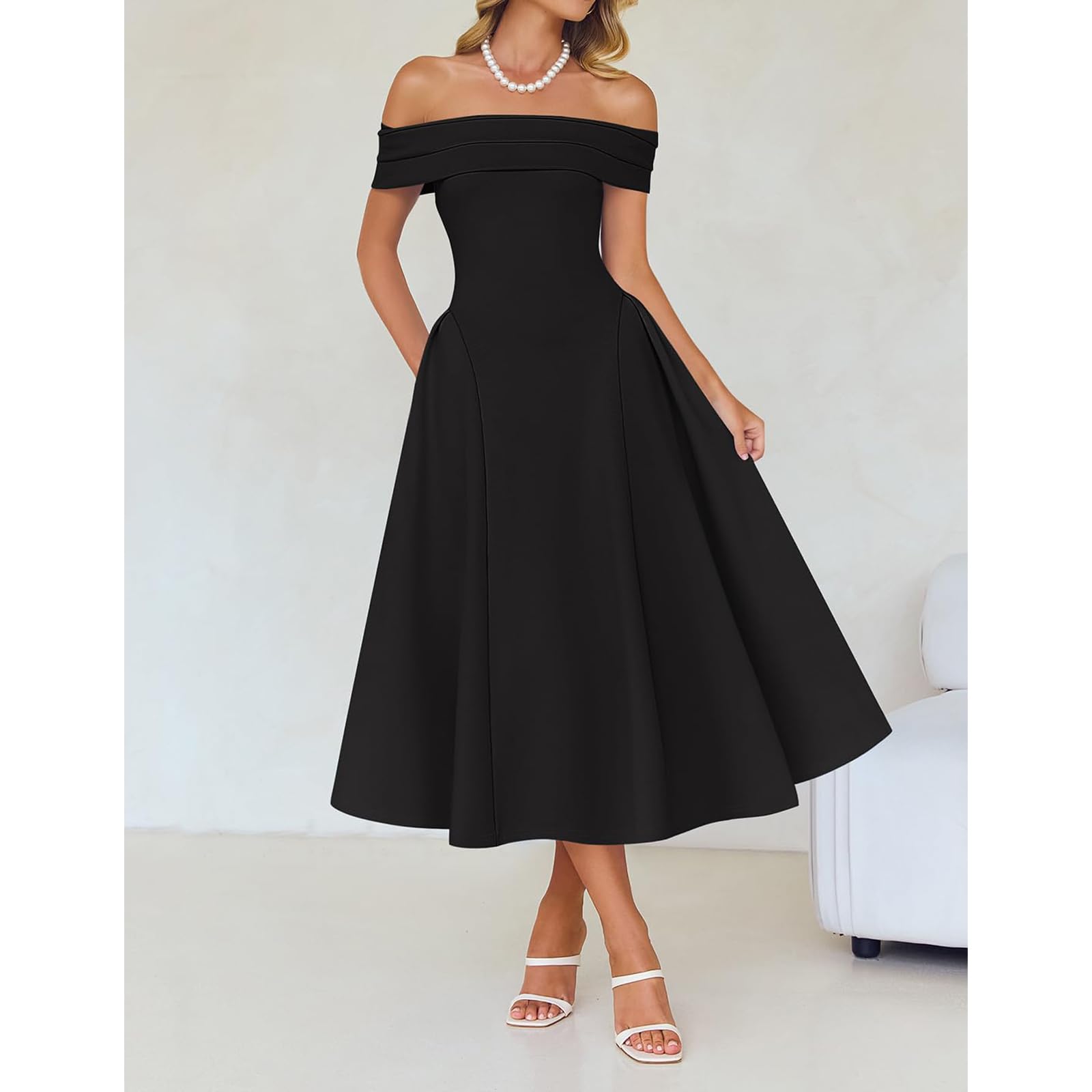 Vestido de Cóctel para Mujer Maxi Vestido Sexy Hombros Descubiertos Elegante Vestidos Largo Formal Línea A Vestidos Vintage de Noche Fiesta Rockabilly Swing para Invitada Boda Club