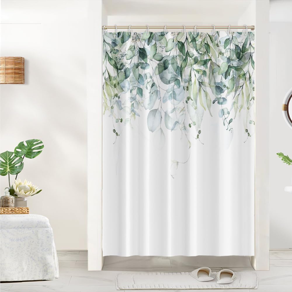 Cortina de Ducha de Hoja Eucalipto, Cortinas de Ducha Verde Oro Abstracto Planta Cortinas de Baño Antimoho Impermeable Lavable Tejido de Poliéster Cortina Ducha con 12 Ganchos 120x200cm — view 55