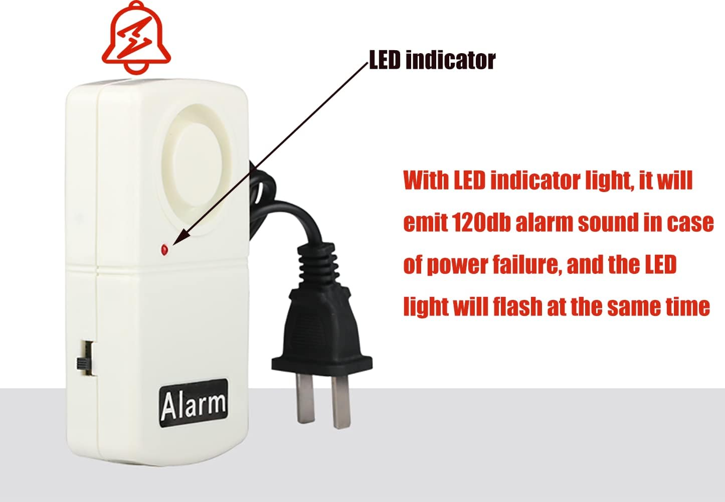 Power Failure Alarm,Automatic Power Cut Failure Alerter,120db LED Indicator Smart Alarm Warning Siren,Power Cut Alarm(Needs 9V Battery,Not Included) (1pc Power by 9V Battery)