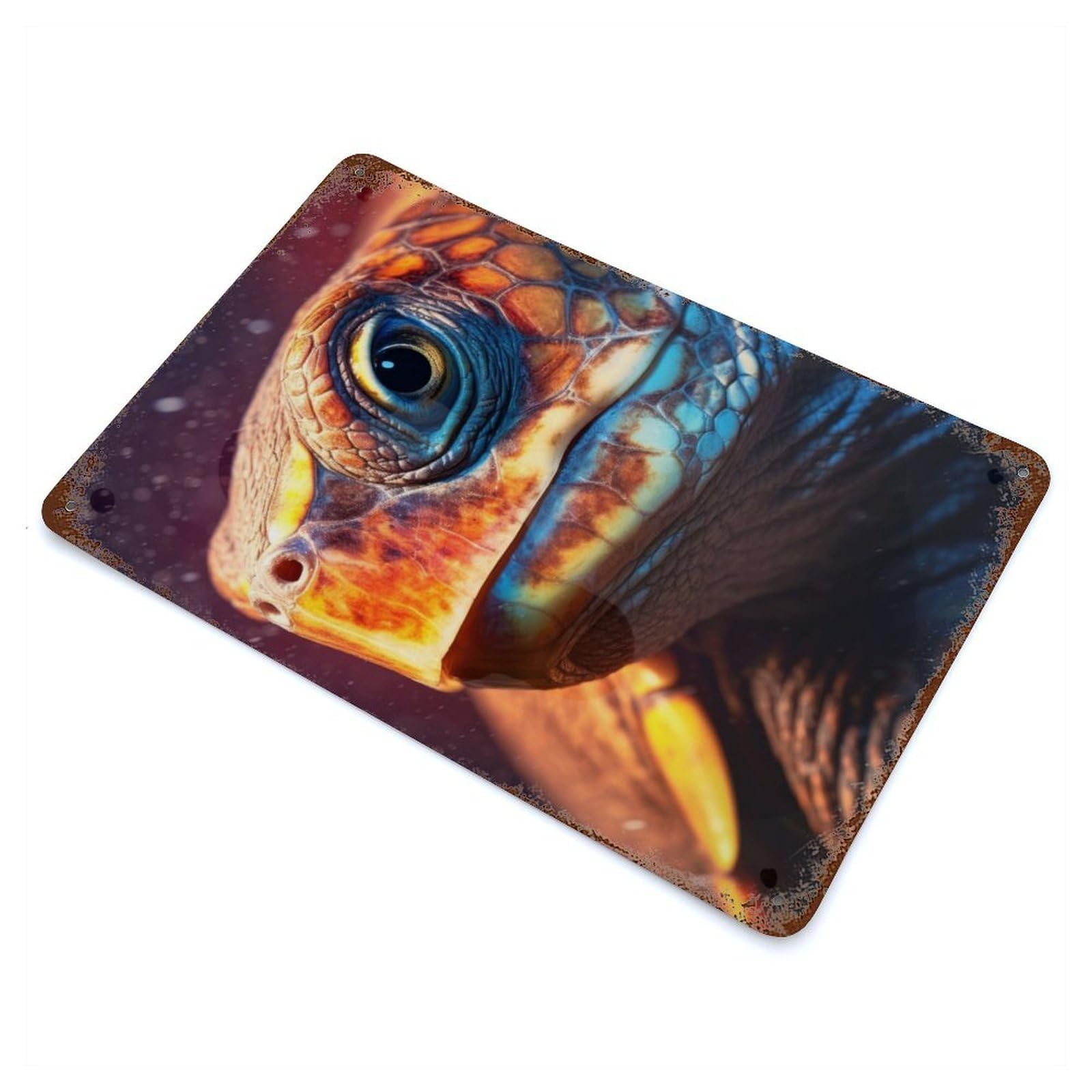 Turtle Closeup Face 11.8"x7.9" Retro Metal Sign, Industrial Home Decor for Office, Studio And Wall Decor