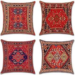JOTOM Bohemian Style Throw Pillow Covers 40 x 40cm Square Decorative Cushion Covers Exotic Abstract Vintage Pillowcases for Sofa Couch Living Room Bedroom Outdoor Home Office Decor Set of 4 (Exotic)