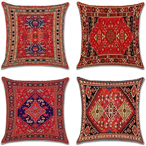 JOTOM Kissenbezüge im Bohemian-Stil, 40x40 cm, quadratisch, exotisch, abstrakt, Vintage-Kissenbezüge für Sofa, Couch, Wohnzimmer, Schlafzimmer, Dekoration, 4er-Set (exotisch)