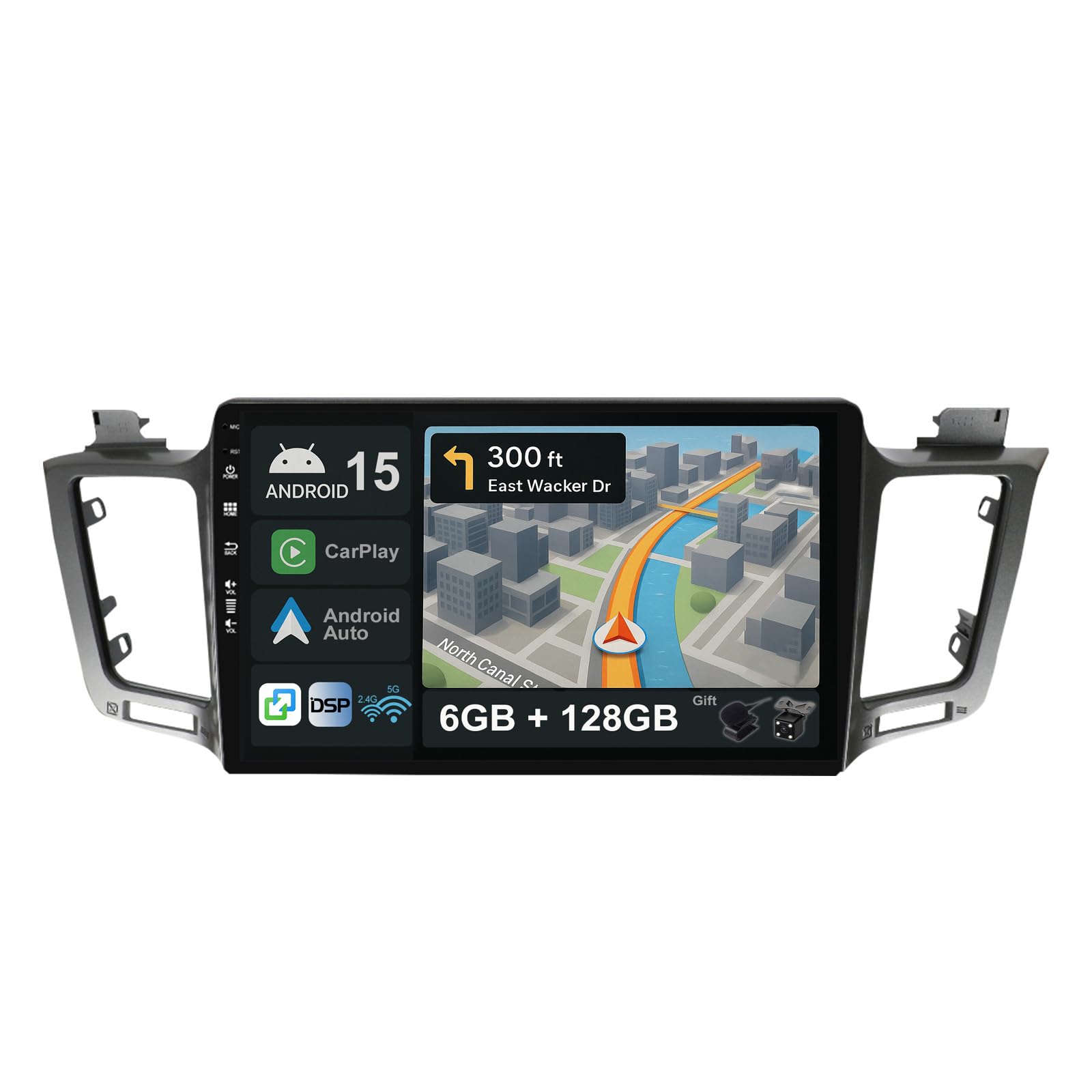 [6G+128G] IPS 10.1" Android 14 Autoradio Für Toyota RAV4 2013-2018 mit navi Octa Core-[Eingebauter CarPlay/Android Auto/DSP/Mirror Link/GPS Navi/360 Camera/Bluetooth 5.0/WiFi/USB