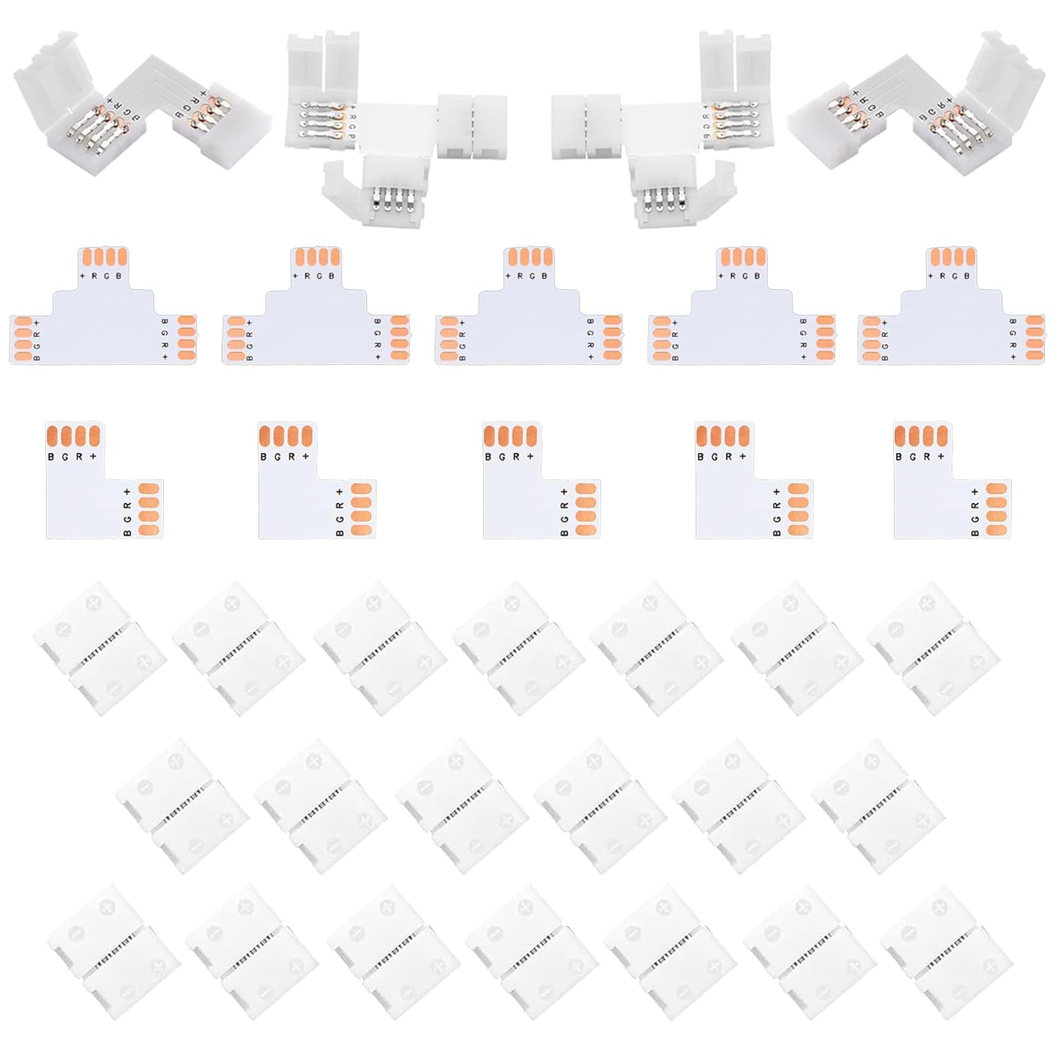 LED Strip Connector, 4 Pin, Solderless LED Light Connection, L Shape LED Lights Extension, T Shape