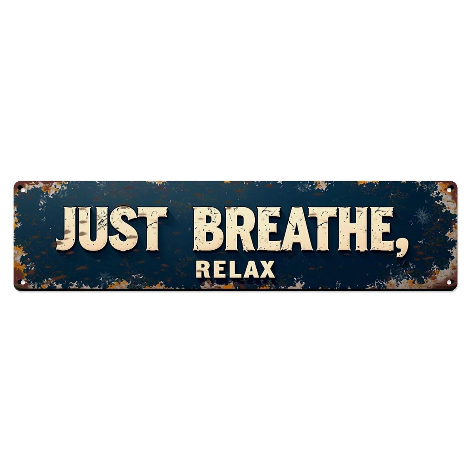 Just Breathe Relax Vintage Sign Vintage Metal Tin Sign Retro Wall Decor for Home Bar Garage Cafe, Indoor & Outdoor Decorative Metal Poster, 4x16 Inch