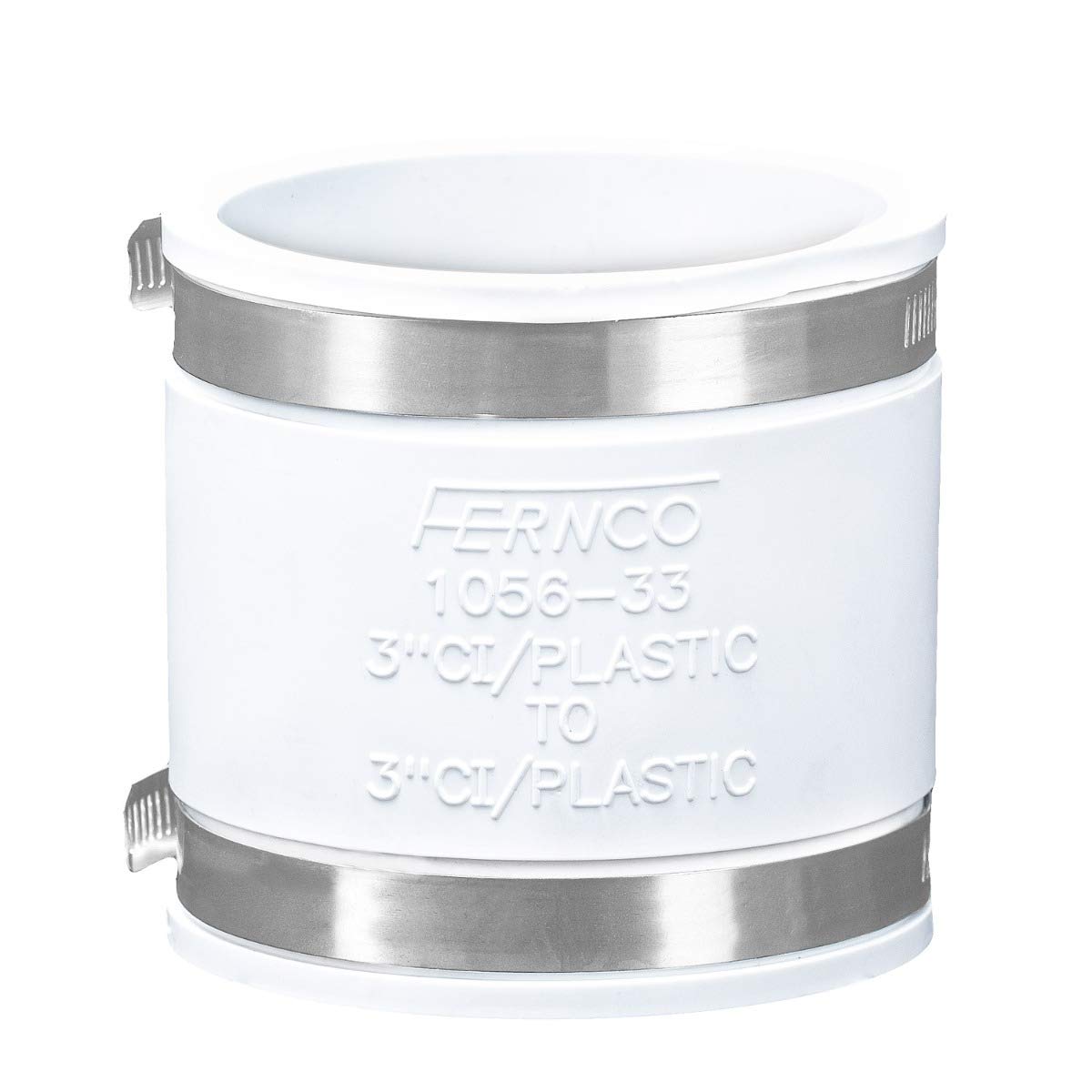 Fernco 1056-33 3-in. Flexible PVC Pipe Coupling for Cast Iron and Plastic Plumbing Connections in White