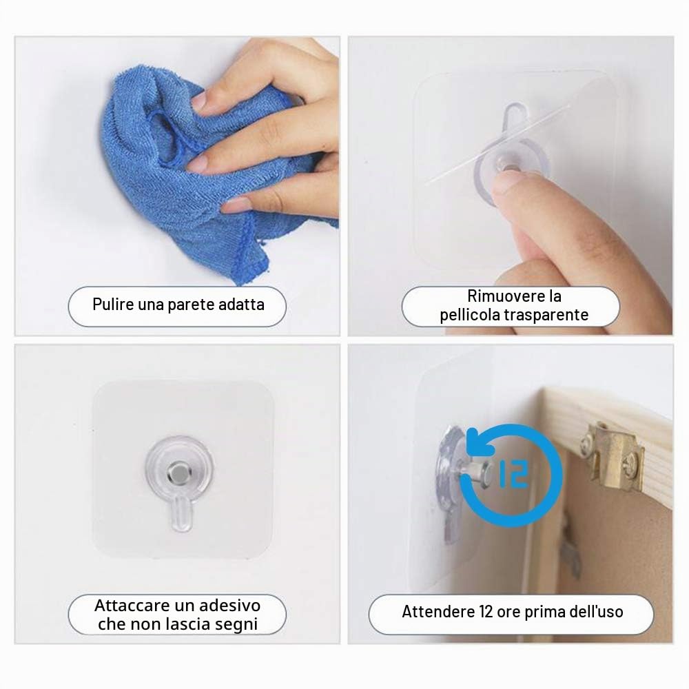10 Pezzi Ganci Adesivi per Quadri, Appendi Quadri Senza Chiodi, Chiodi Adesivi per Quadri Muro, Trasparenti Adesivi Ganci per Quadri, Foto, Pittura, Orologio, No Foratura