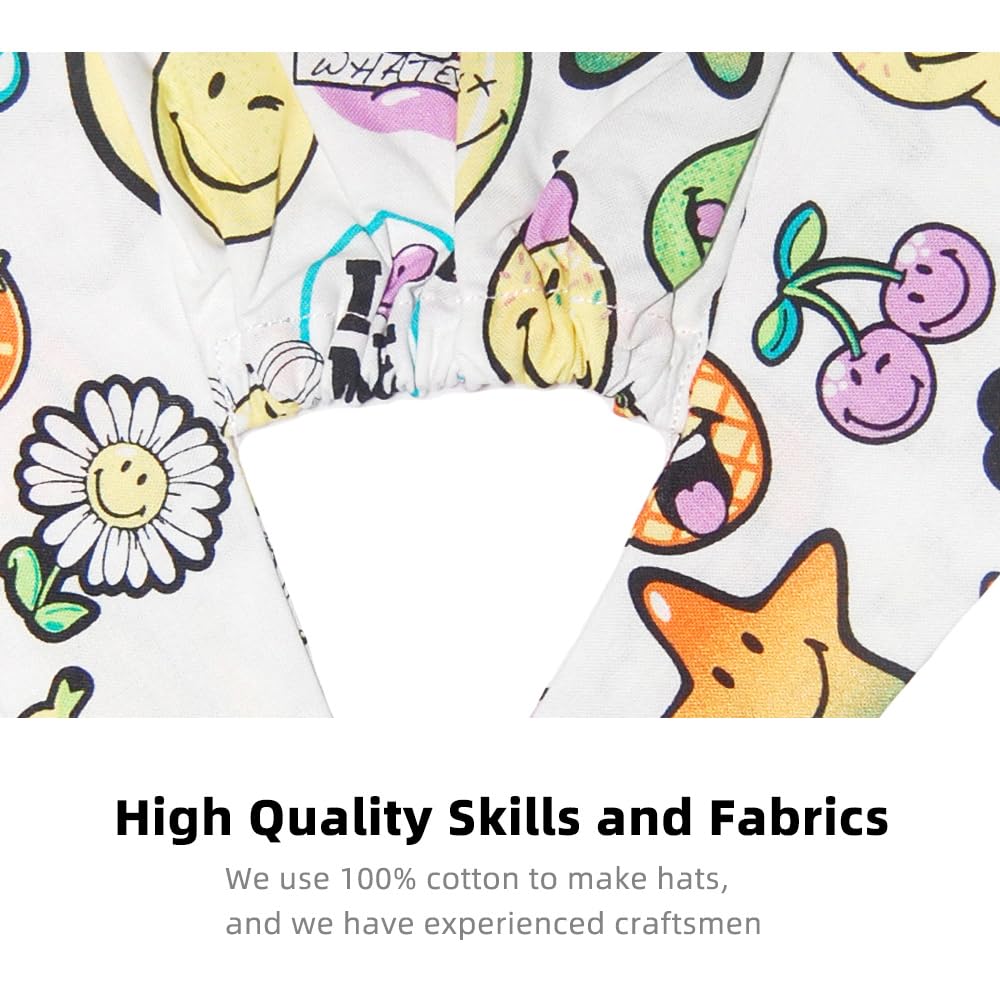 2 Stück Zähne Bedruckte Scrubs Mütze mit Knöpfen Verstellbare Baumwoll Scrub Cap Bouffant Mütze Frauen Scrubs Hüte Unisex Stillkopfbedeckung