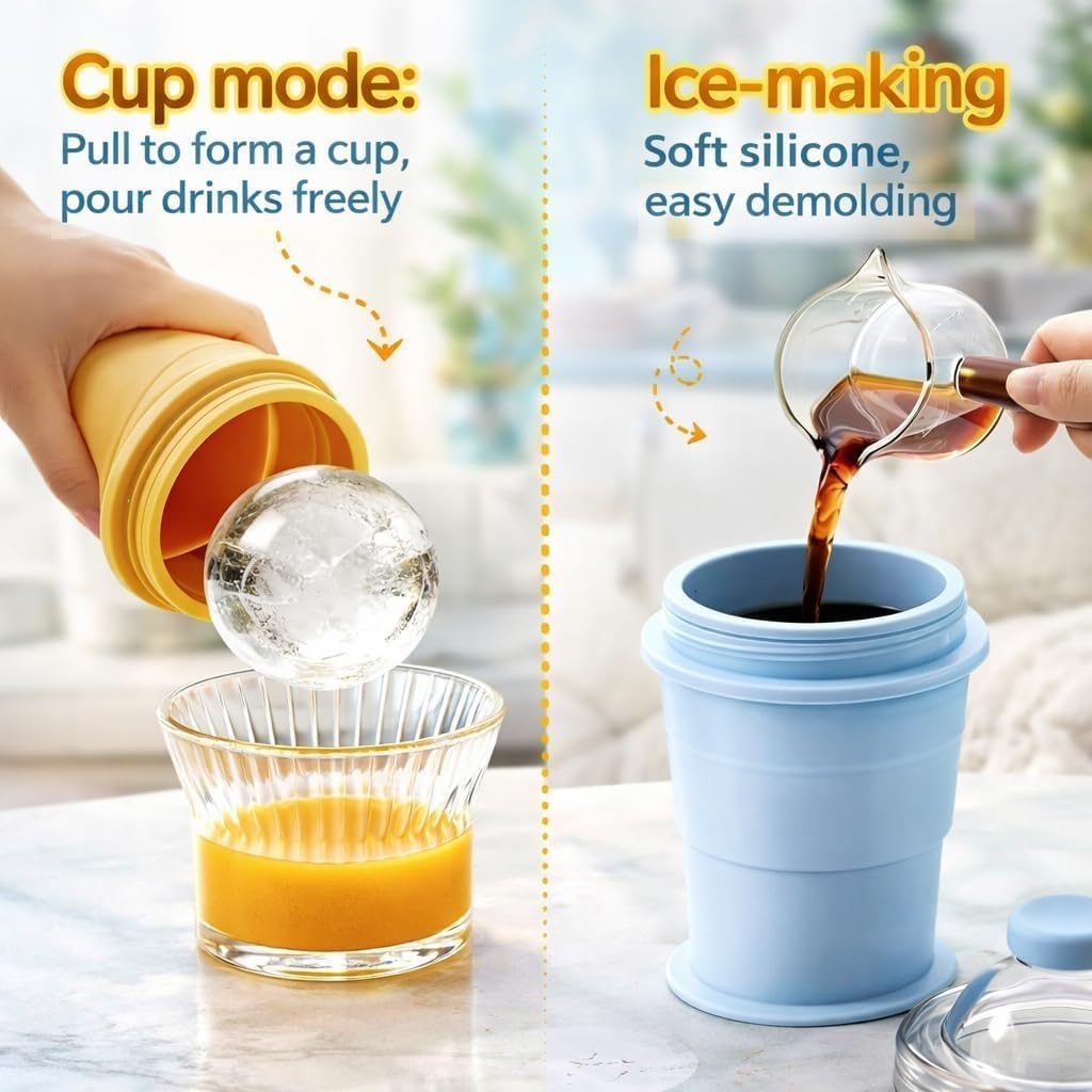 Tasse pliable en silicone avec couvercle et paille, gobelet de voyage portable pour whisky, café glacé, jus, design étanche, avec moule à glace pour un démoulage facile
