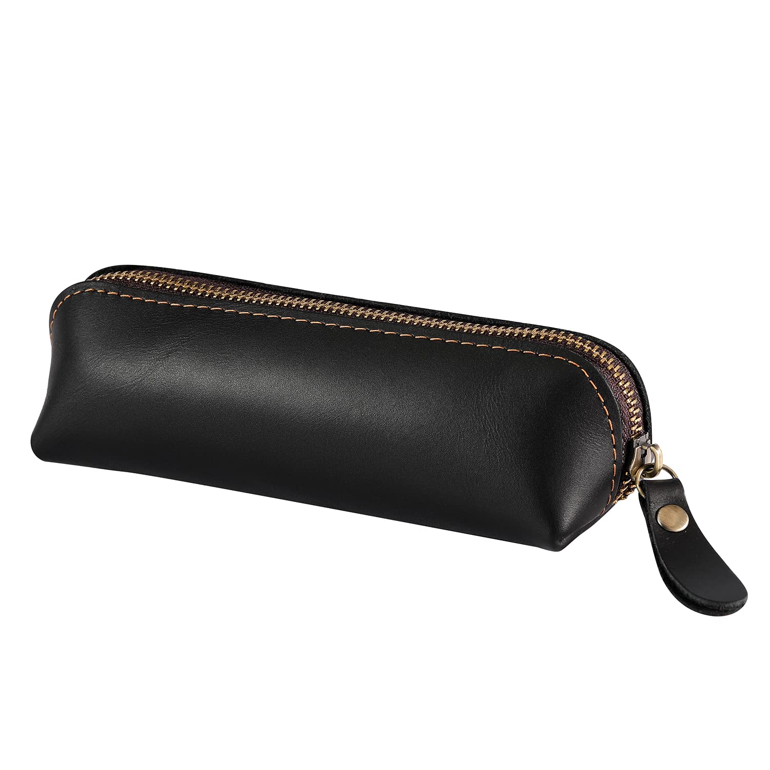 RZEOTPII Pen Pouch Pencil Bag Black Leather Pencil Holder Small Portable Zipper Case for Fountain Pen Markers Makeups Change Coins,Gift for Adults