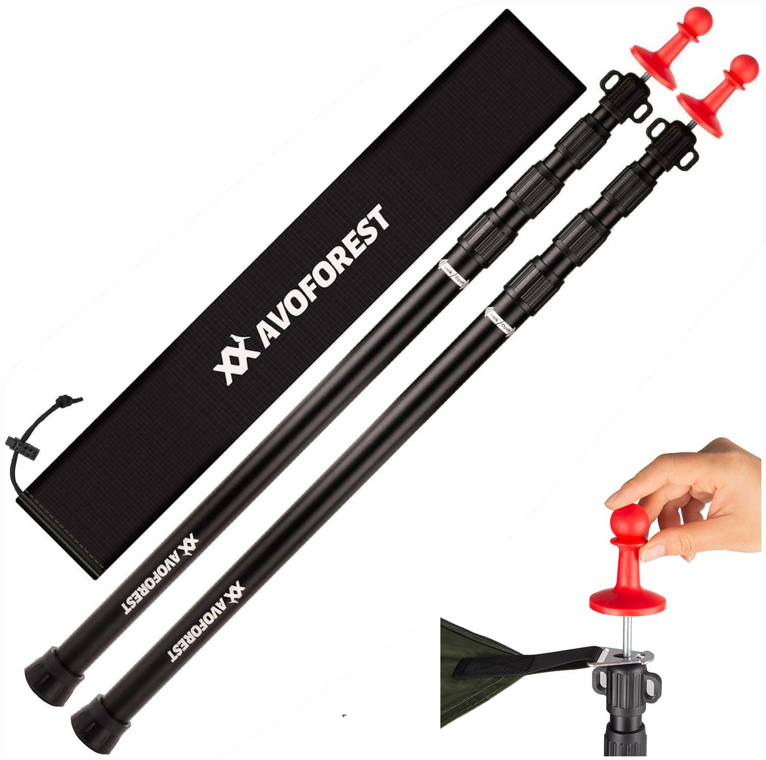 タープポール AVOFOREST テントポール 伸縮式 新設計のロック構造 最大直径31MM 長さ88～265CM アルミ合金製 4継無段階調節 2本セット 振り出しタイプ 収納袋付き 高さ調節簡単 回すだけ キャンプ用品 アウトドア