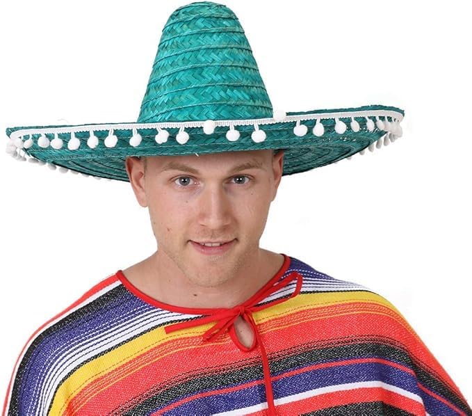 Wholesale Mexican Sombreros in Green With White Pom Pom Edging Perfect for Any Mexico Sombrero Fancy Dress Party for Men and Women - 100x Sombrero