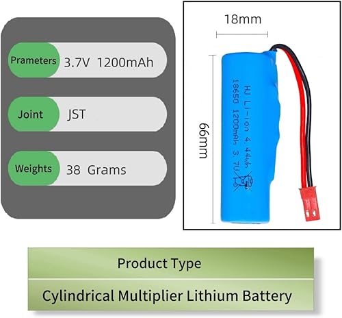 Miniatura 2 de 3.7V 18650 Batería de coche RC 1200mAh batería recargable de iones de litio JST para doble cara RC Stunt Car RC Car RC Boat Tumbling Anfibio RC