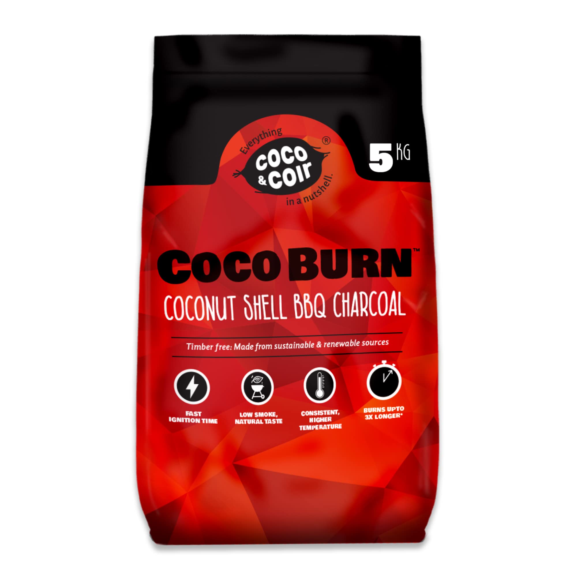 Coco&Coir Everything in a nutshell COCO & COIR Natural BBQ Charcoal | 5KG Bag | Coconut Shell Briquettes | Perfect for Outdoor Barbecues | Long Burn | 100% Natural