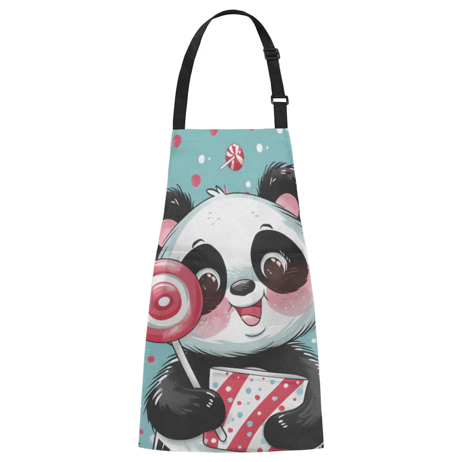 Aglebo Panda Lollipop Chef Apron with Pockets Adjustable Shoulder Strap Waterproof Cooking Apron for Kitchen Baking Gardening Pottery Painting