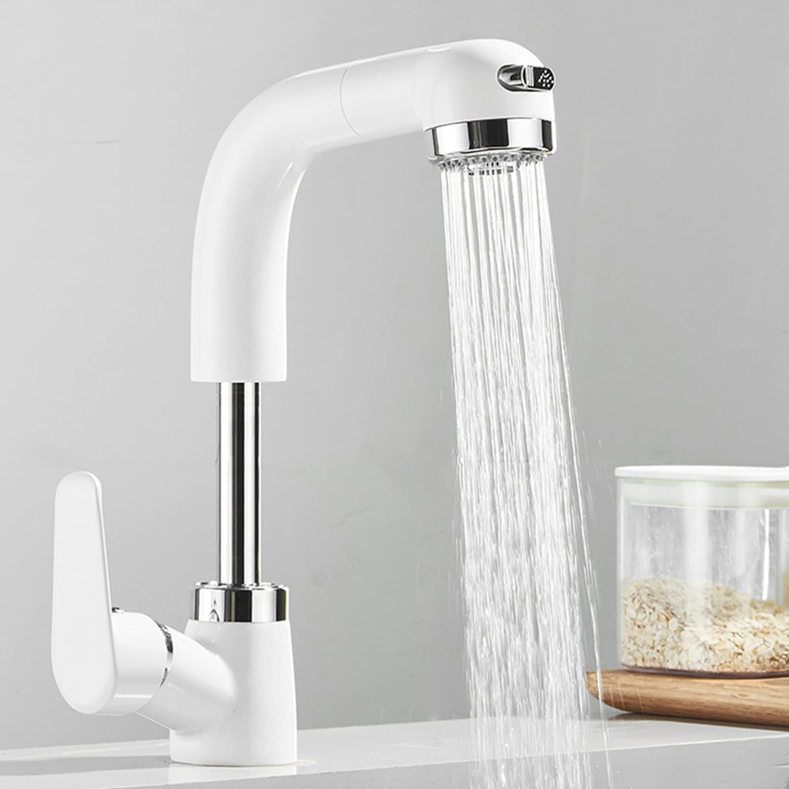 ZYCHSJXA White Kitchen Taps with Pull Out Spray Telescopic Swivel Hot and Cold Brass Sink Tap