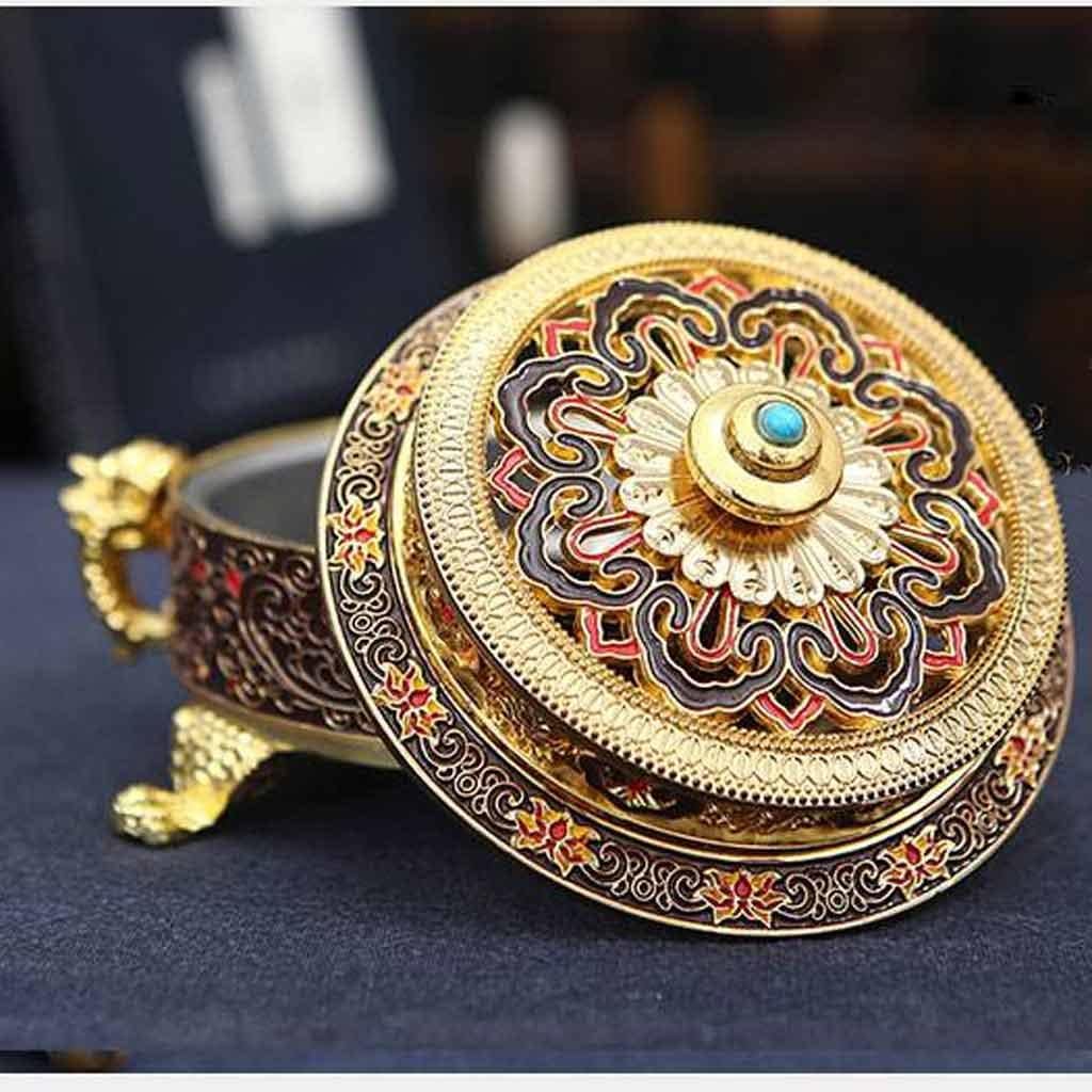 Incense Holder Incense Burner Tibetan Painted Enamel Zinc Alloy Coil Incense Holder Home Office Decoration (Color : Gold Size : 8CM)