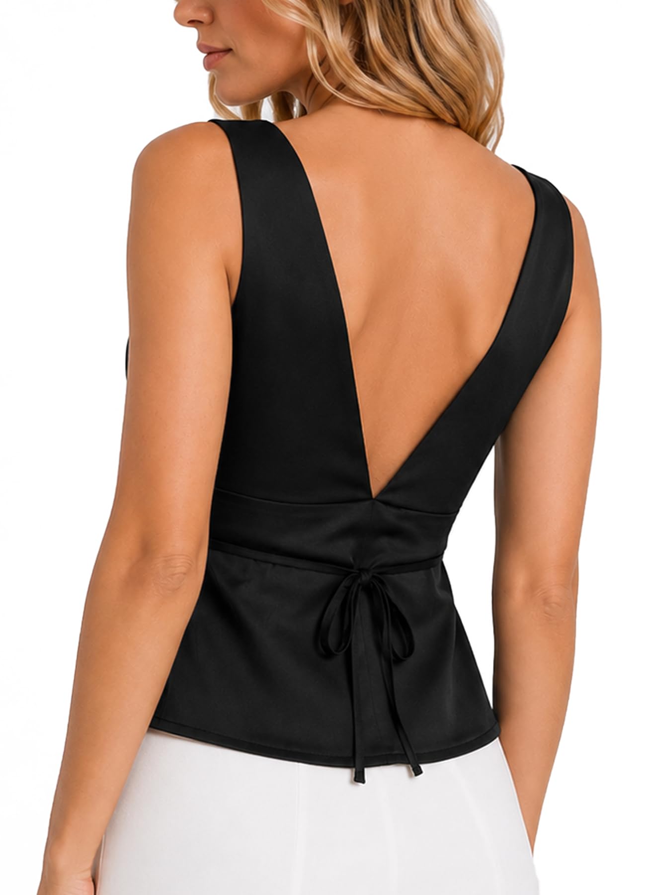 TZLDN Débardeur en soie pour femme | Haut sans manches, coupe cintrée, élégant, fête, loisirs