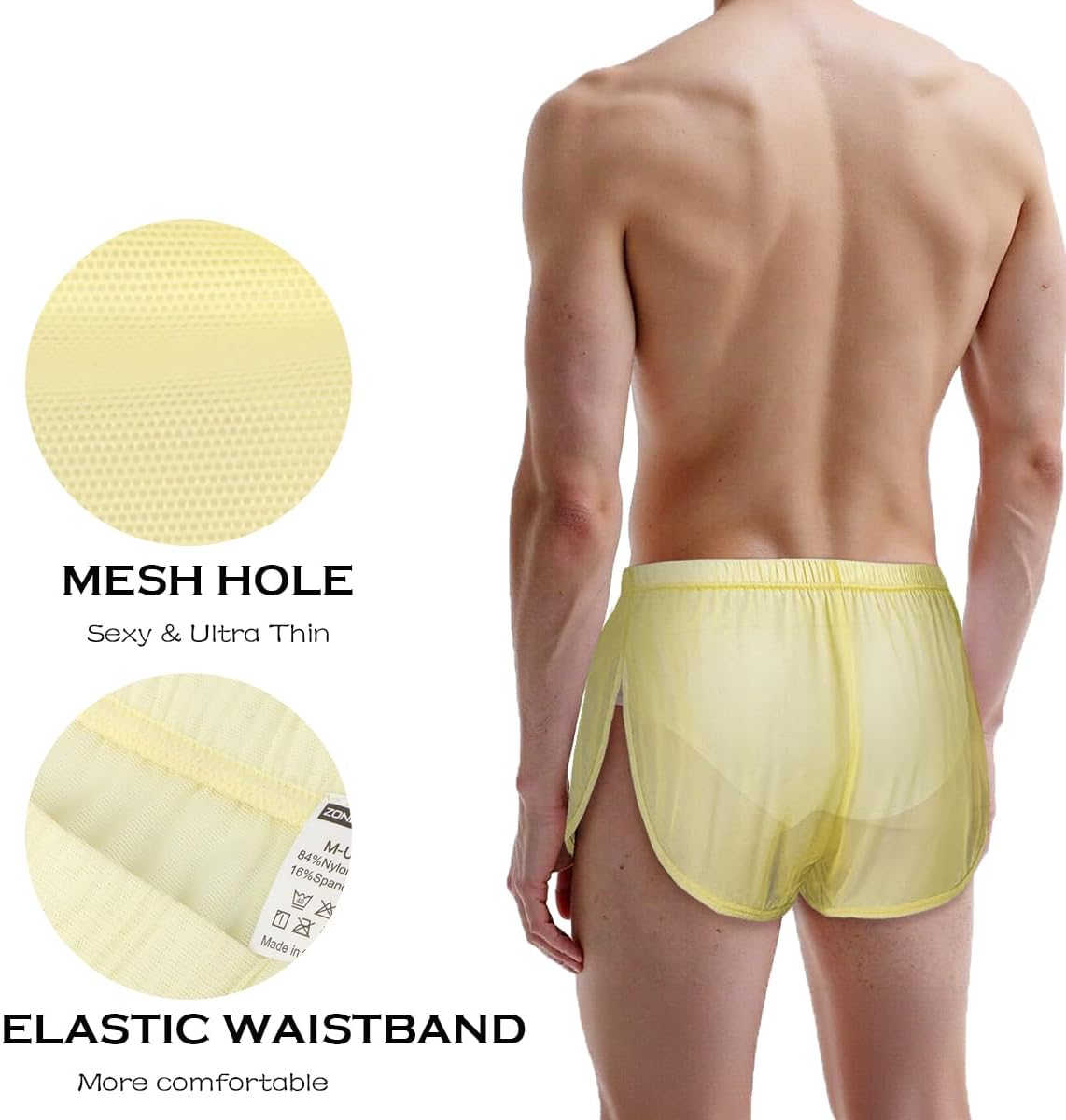 ZONBAILON Men's Boxer Shorts Loose Split Side Mesh See-Through Sexy Breathable Underwear M L XL 2XL 3XL