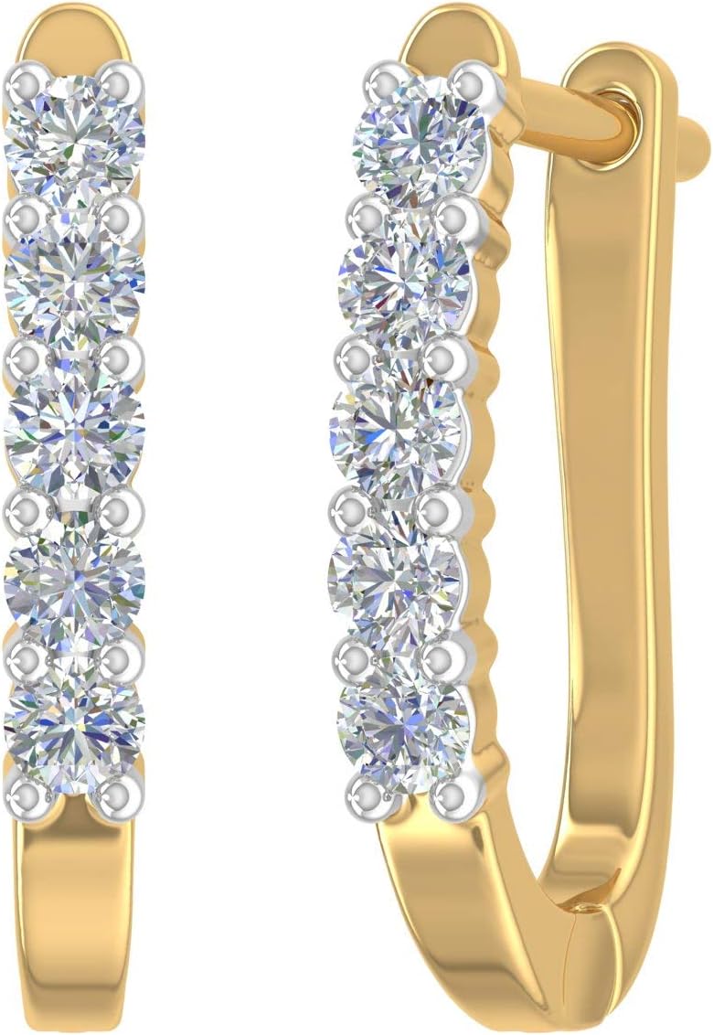 0.5 Carat Natural Diamond Hoop Earrings for Women in 10K Gold or 950 Platinum