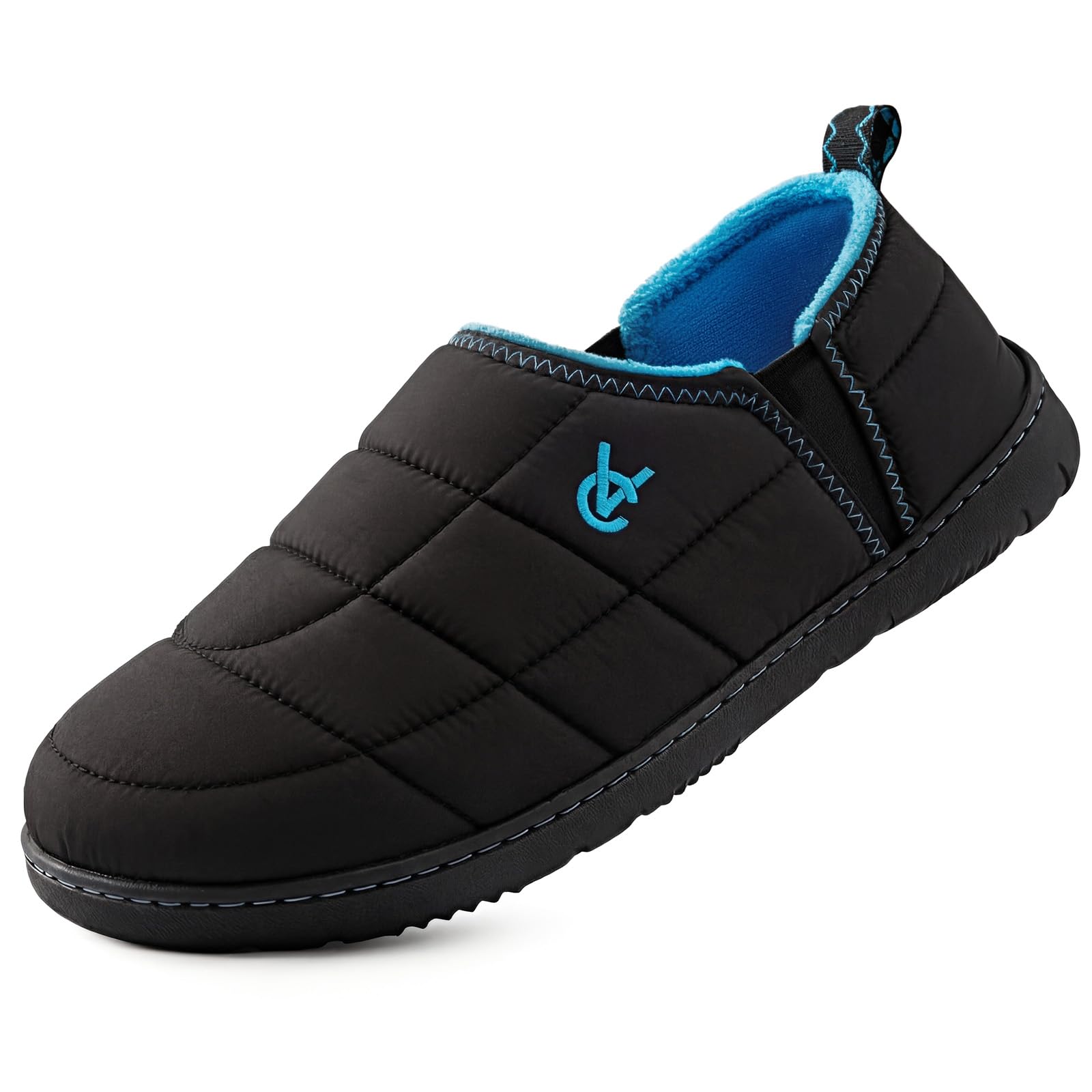 VeraCosy Mens Quilted Slippers House Shoes with Elastic Gore Anti Skid Outsole for Indoor Outdoor