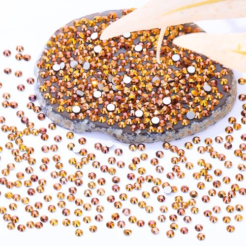 Image of Gold Flatback Rhinestones, Glass Rhinestones for Nail Art and Craft, Glue Fix, Loose Crystal Gemstones(Gold, SS4, 2880pcs, 1.5-1.7mm)