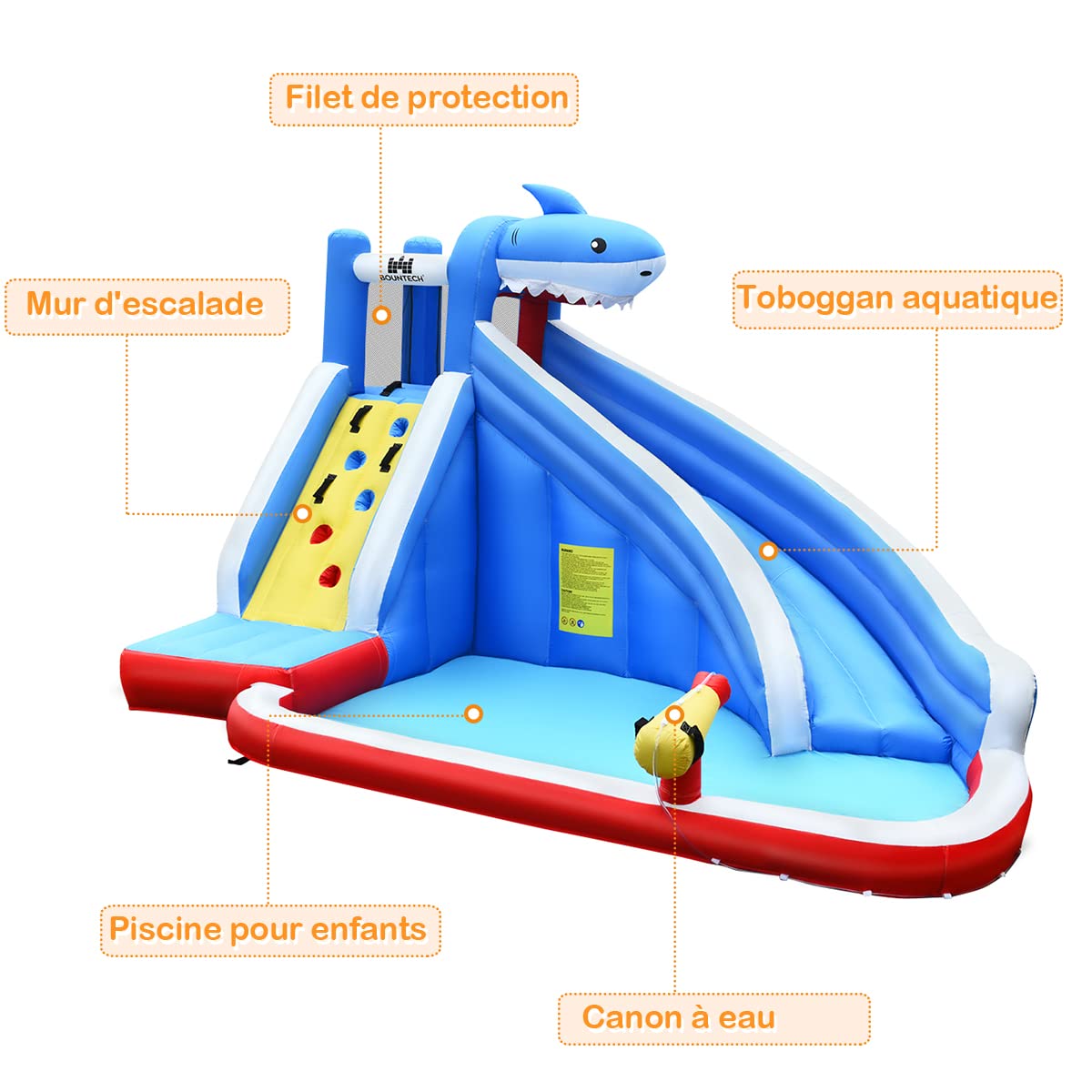 Château Gonflable Avec Toboggan Aquatique, Mur D’escalade, Pataugeoire, Canons à Eau – Pour 4 Enfants, 120 Kg