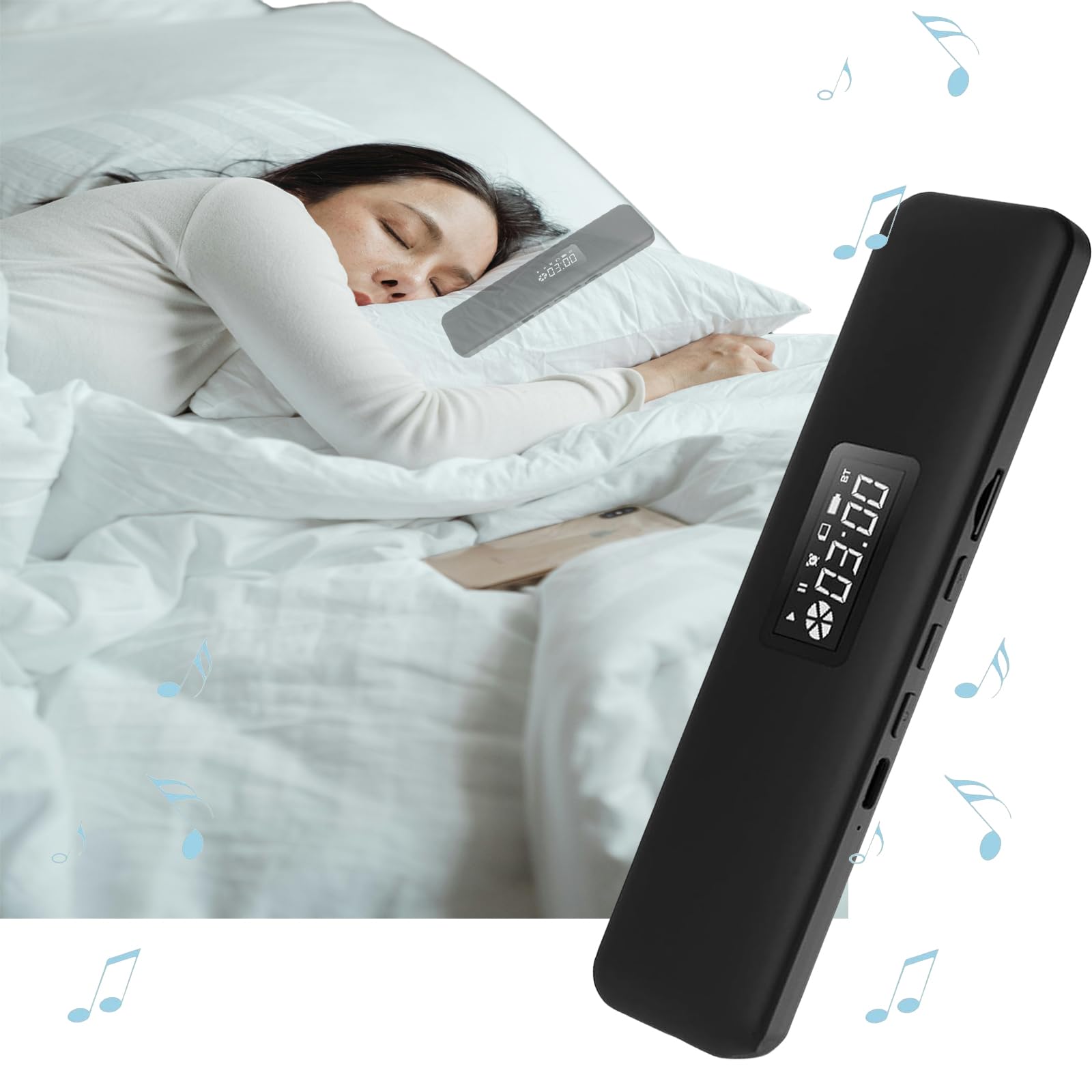 Under Pillow Speaker Bluetooth, Mini Bone Conduction Speaker, Bluetooth Sleep Headphones with Display for Sleeping, Sleepbar White Noise for Side
