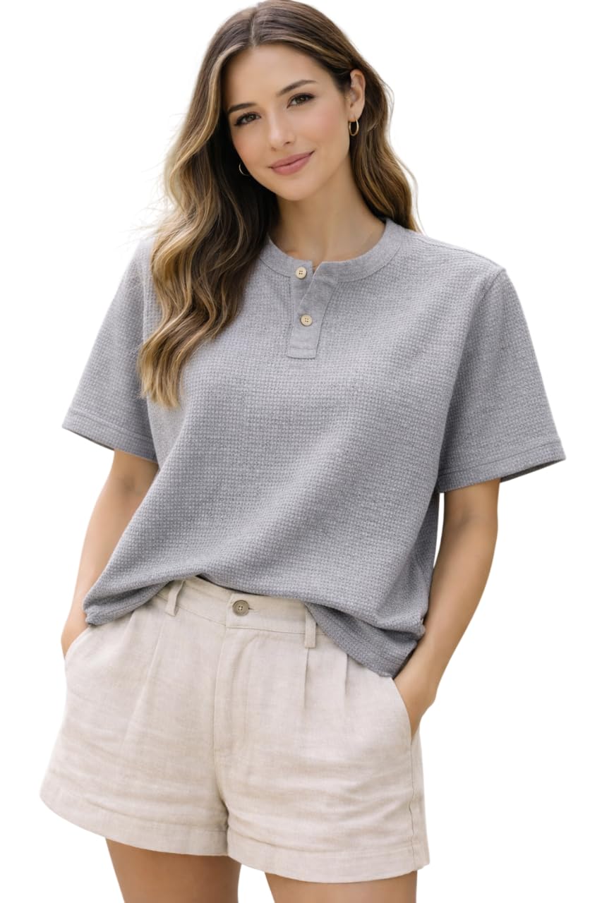 Women Polyster Half Sleeve Hoodie Oversized Waffel Tshirt-image-15