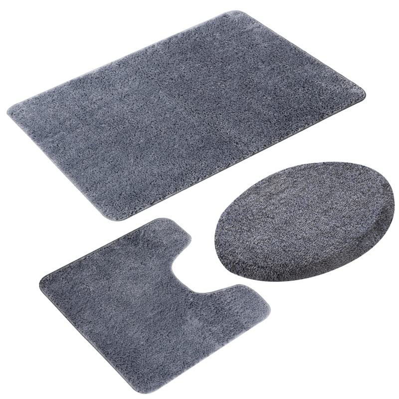 LWZY Bathroom Rug Super saugfähiges 3-teiliges Badezimmer-Badematten-Set, rutschfeste Badematte, U-Form, Toilettenvorleger, Toilettendeckelbezug, waschbarer Badevorleger, grau