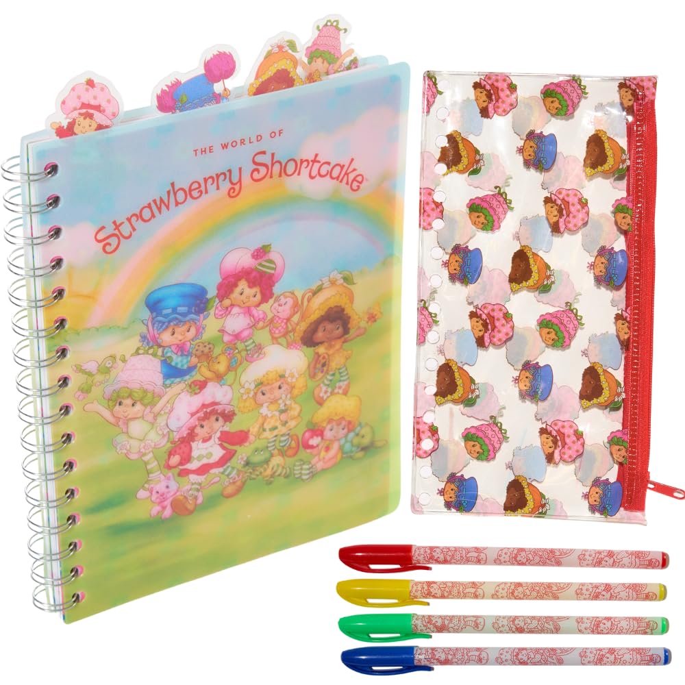 Innovative Designs Strawberry Shortcake Tab Journal Notebook with Gel Pens, Spiral Bound Notebook and Pencil Case Set, 96 Lined Pages, 8 x 7