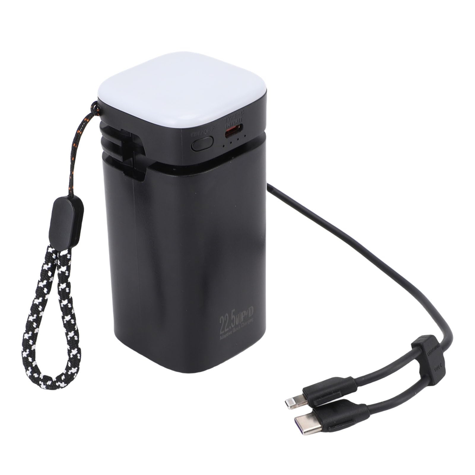 Power Bank Portatile, Stazione di Alimentazione Ad Alta capacità da 20000 MAh con Luci da Campeggio, 3 Livelli di luminosità e Cavo Integrato, 4 Uscite per Campeggio Ed Emergenza