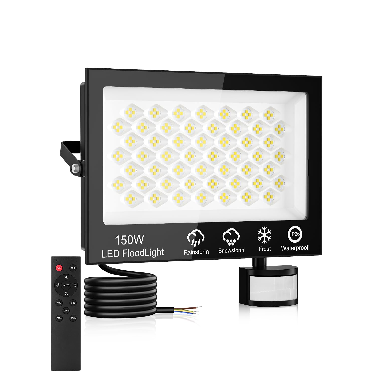 Projecteur LED Extérieur 150W avec Détecteur et Télécommande,6500K Blanc Froid Spot LED Extérieur,15000LM Eclairage Exterieur avec Detecteur,IP66 Étanche Projecteur Exterieur pour Jardin Garage