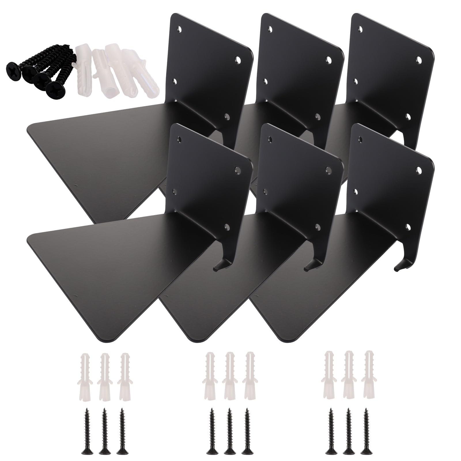 CYEER 6 Piezas Estantería Invisible de Pared, estantería Flotante Negra para Libros, estantería Flotante metálica de Pared para Oficina Aula Biblioteca