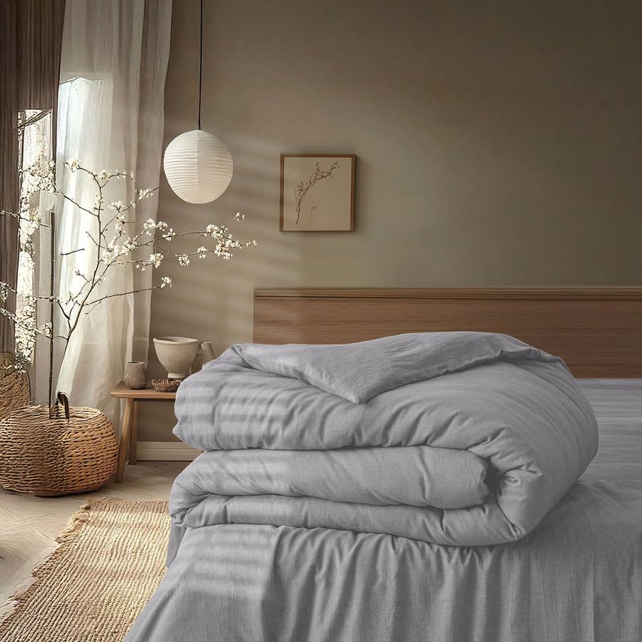 Spread Sprain King Size Linen Cotton Duvet Cover/Quilt Cover – Everyday Softness | Removable with Zipper & 8 Loops, Breathable, Bedroom, Hotel Quality Bedding | 90x108 Inch, Light Grey-image-42