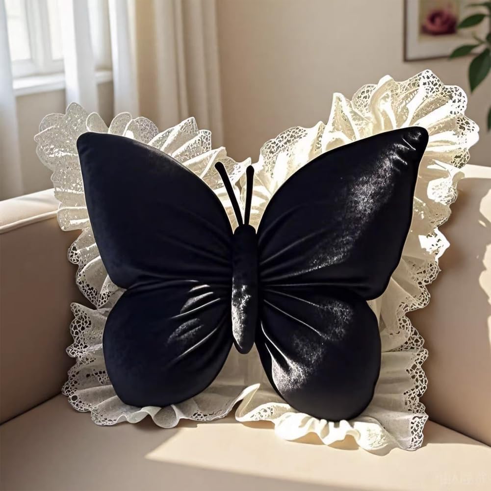 XUKPO Butterfly Throw Pillow - 3D Plush Decorative Pillow Cushion for Sofa Bedroom and Home Decoration(Black)