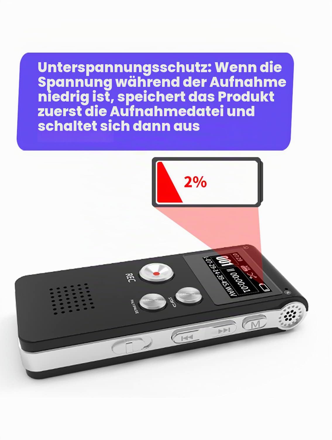 Digitales Diktiergerät, 32GB, Mini-Aufnahmegerät, unterstützt 30 Stunden kontinuierliche Aufnahme, wiederaufladbarer USB, multifunktionaler digitaler Audio- und MP3-Player