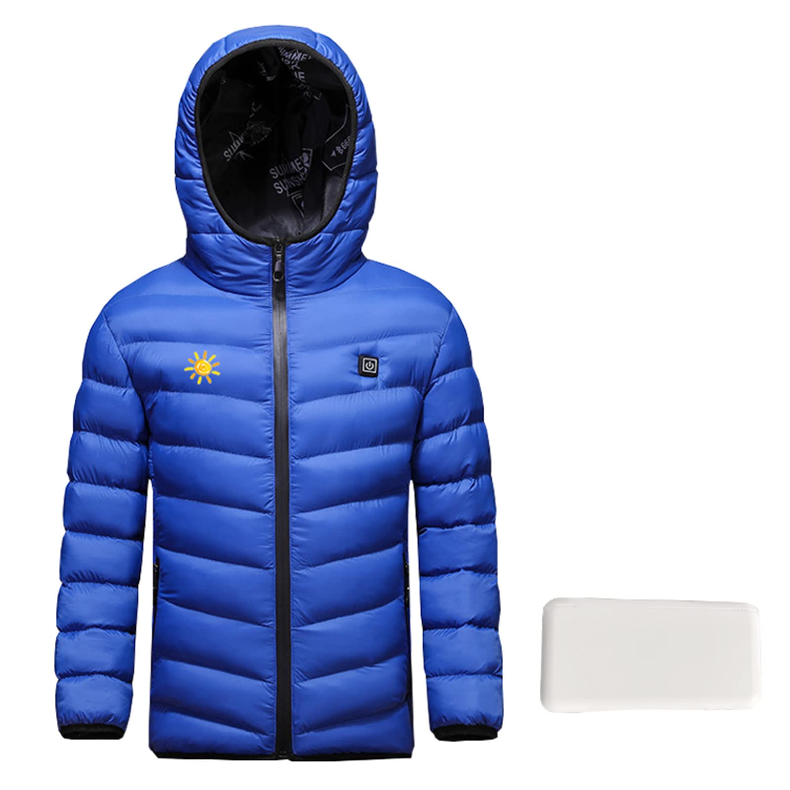 Veste Doudoune Chauffante Enfants Manteau USB Chauffant éLectrique Intelligent Blouson avec 3 Zones de Chauffage Jacket Imprimé Hiver Coupe-Vent Imperméable Vêtements Chauffants Lavable